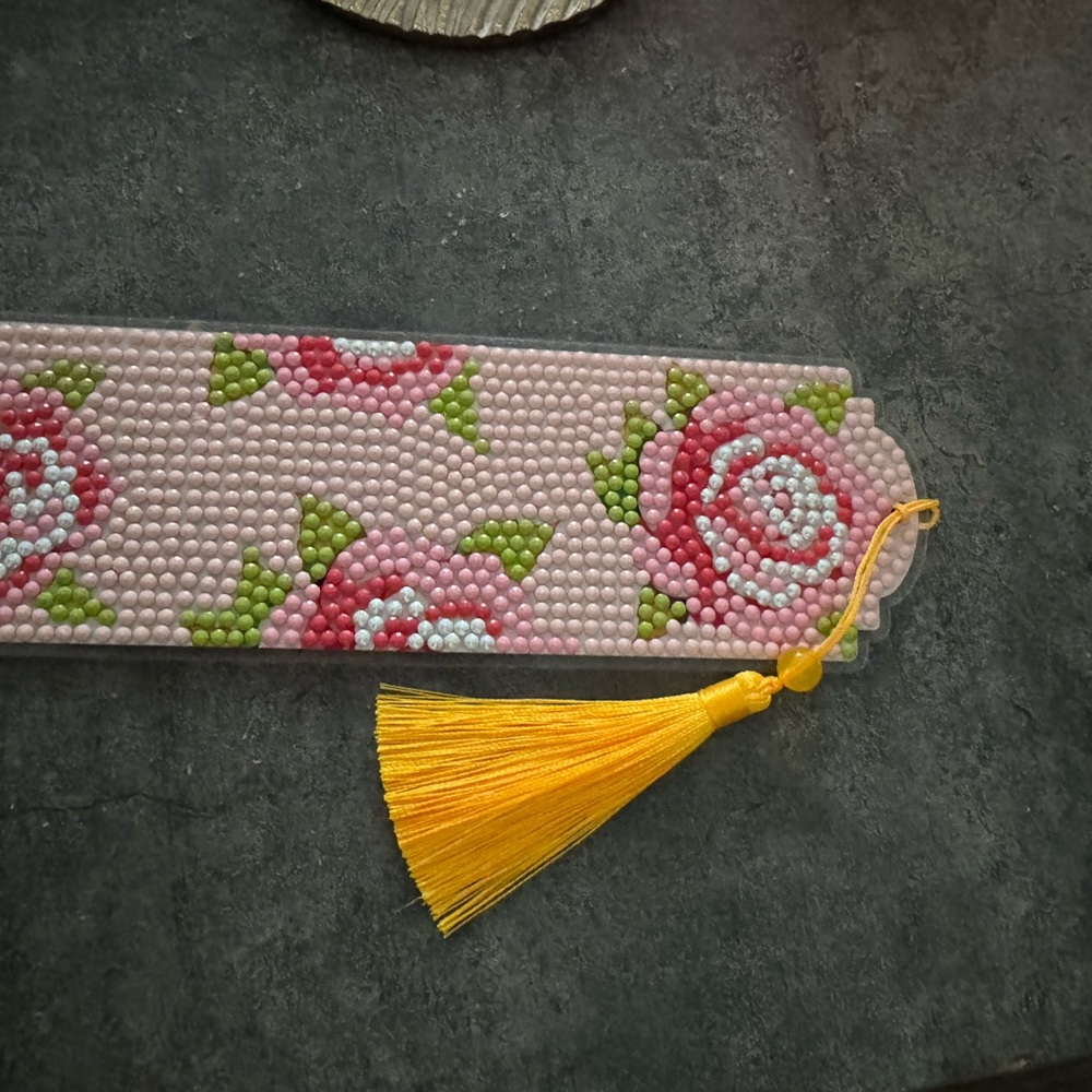 Floral Beaded Bookmark with Yellow Tassel
